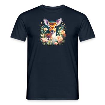 Cerf/Cerf avec fleurs I Trachtenshirt Dirndl Shirt - T-shirt homme - marine - Devant - AI Model Male 178 light (178cm)