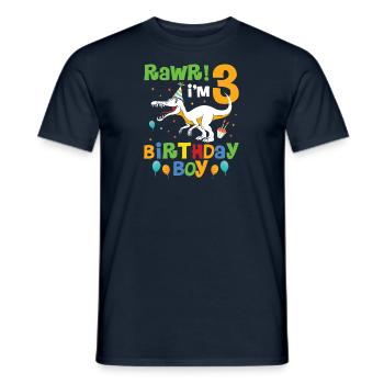 Cadeau de 3ème anniversaire Dino Dinosaur - T-shirt homme - marine - Devant - AI Model Male 178 light (178cm)