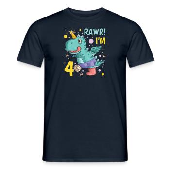 4ème anniversaire Jeune dinosaure 4 ans Dino - T-shirt homme - marine - Devant - AI Model Male 178 light (178cm)