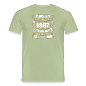 1987 Birthday Born 87 Year of birth - Men's T-Shirt - sage - Front - AI Model Male 178 light (178cm)