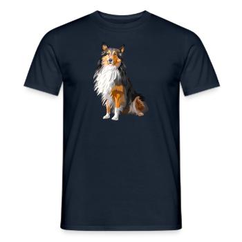 chien shetland - T-shirt homme - marine - Devant - AI Model Male 178 light (178cm)