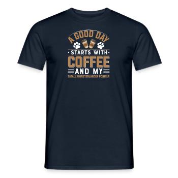 Kleiner Münsterländer Zeiger Buvez du café - T-shirt homme - marine - Devant - AI Model Male 178 light (178cm)