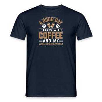 German Longhair Dog Drinking Coffee Dog Owner - Men's T-Shirt - navy - Front - AI Model Male 178 light (178cm)