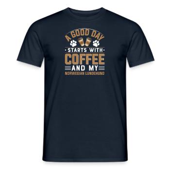 Norwegischer Lundehund Kaffee Trinken Koffein Hund - Männer T-Shirt - Navy - Vorne - AI Model Male 178 light (178cm)