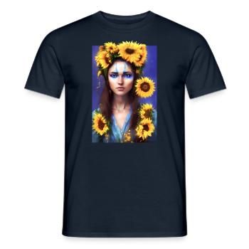 Mädchen mit Sonnenblumen. - Männer T-Shirt - Navy - Vorne - AI Model Male 178 light (178cm)
