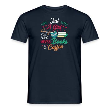 Drinking coffee Reading books being happy - Men's T-Shirt - navy - Front - AI Model Male 178 light (178cm)