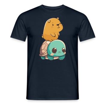 Baby Capybara rides on baby turtle - Men's T-Shirt - navy - Front - AI Model Male 178 light (178cm)