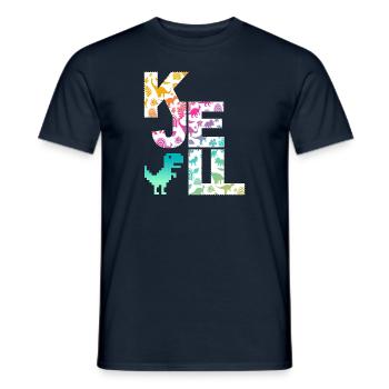 KJELL - Beautiful boy name with cute dinosaurs - Men's T-Shirt - navy - Front - AI Model Male 178 light (178cm)