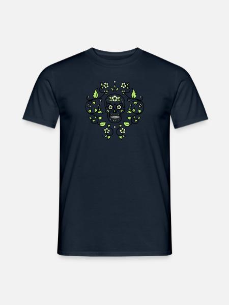 Sugar skull flower pattern t shirt graphic - Men's T-Shirt - navy