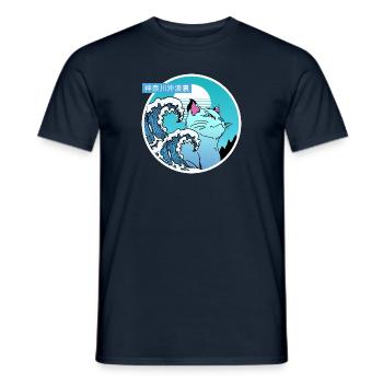 Cat and big wave - Men's T-Shirt - navy - Front - AI Model Male 178 light (178cm)
