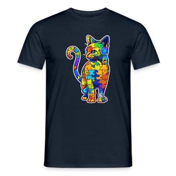 Soutien sensibilisation à l'autisme chat coloré - T-shirt homme - marine - Devant - AI Model Male 178 light (178cm)