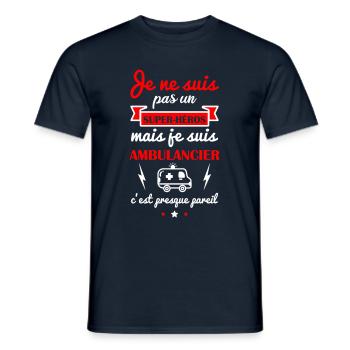 Pas super héros ambulancier,ambulance,humour,drôle - T-shirt homme - marine - Devant - AI Model Male 178 light (178cm)