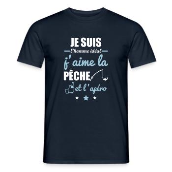 Homme idéal Pêche, idée cadeau pêcheur - T-shirt homme - marine - Devant - AI Model Male 178 light (178cm)