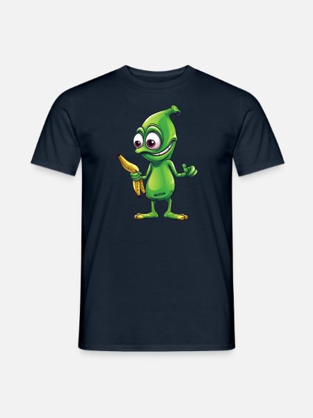 Green Alien Meets Funny Banana - Men's T-Shirt - navy