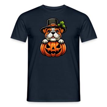 Halloween Bulldog Pumpkin Cartoon Cute - Men's T-Shirt - navy - Front - AI Model Male 178 light (178cm)
