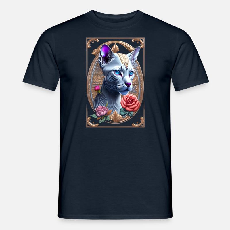 Kunstvolle Sphynx , Sphinx Katze - Männer T-Shirt - Navy
