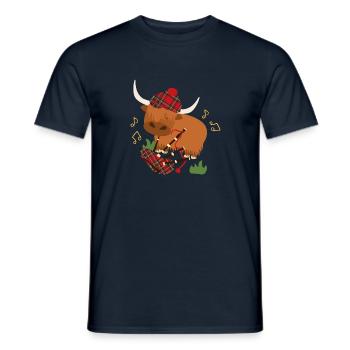 Highland Cattle Play Bagpipes - Orange - Men's T-Shirt - navy - Front - AI Model Male 178 light (178cm)