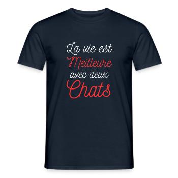 La vie est Meilleure avec deux Chats - T-shirt homme - marine - Devant - AI Model Male 178 light (178cm)