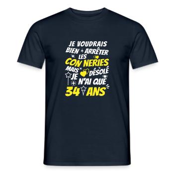 conneries 34 ans / cadeau anniversaire 34 ans - T-shirt homme - marine - Devant - AI Model Male 178 light (178cm)