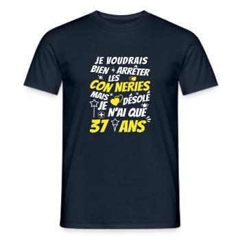 conneries 37 ans / cadeau anniversaire 37 ans - T-shirt homme - marine - Devant - AI Model Male 178 light (178cm)