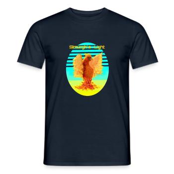 Leuchtend Orange Cyber Bird: Vogel der Glücklichen - Männer T-Shirt - Navy - Vorne - AI Model Male 178 light (178cm)