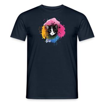 cat, colorful, watercolor, art, painting, graffiti, - Men's T-Shirt - navy - Front - AI Model Male 178 light (178cm)