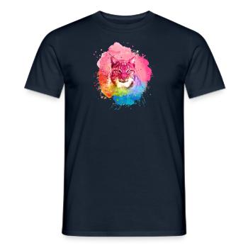 luchs,katze,blau,malerei,aquarell,pink,regenbogen - Männer T-Shirt - Navy - Vorne - AI Model Male 178 light (178cm)