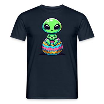Cute Alien on Colorful Easter Egg - Men's T-Shirt - navy - Front - AI Model Male 178 light (178cm)