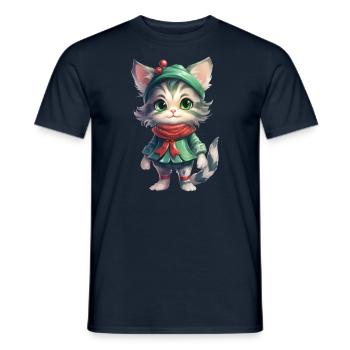 Katze Weihnachten Weihnachtselfe Geschenke Mütze - Männer T-Shirt - Navy - Vorne - AI Model Male 178 light (178cm)