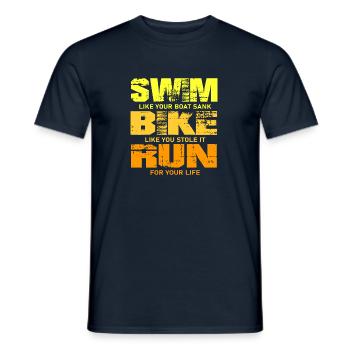 SWIM BIKE RUN - Men's T-Shirt - navy - Front - AI Model Male 178 light (178cm)