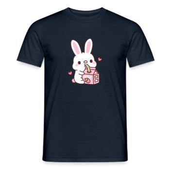 Un mignon lapin blanc aime boire du lait de fraise - T-shirt homme - marine - Devant - AI Model Male 178 light (178cm)