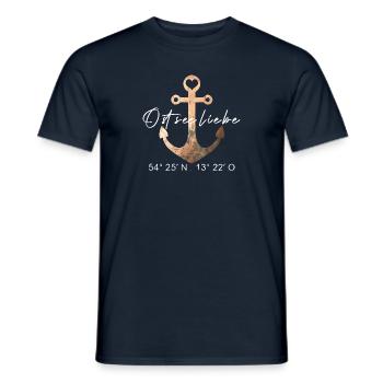 Ostseeliebe - Anker - Koordinaten Rügen - Männer T-Shirt - Navy - Vorne - AI Model Male 178 light (178cm)