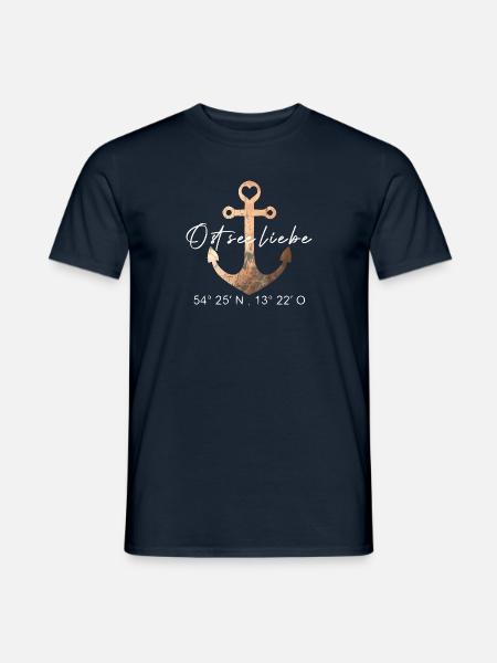 Ostseeliebe - Anker - Koordinaten Rügen - Männer T-Shirt - Navy