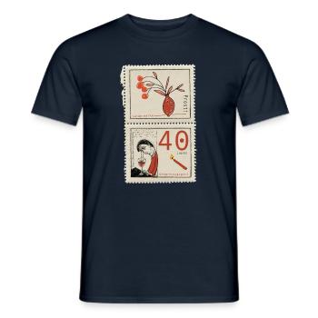 Vintage Briefmarke Blütenvase - Männer T-Shirt - Navy - Vorne - AI Model Male 178 light (178cm)