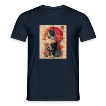 Majestic Mouser: Abstract Vintage Cat Art Print - Men's T-Shirt - navy - Front - AI Model Male 178 light (178cm)