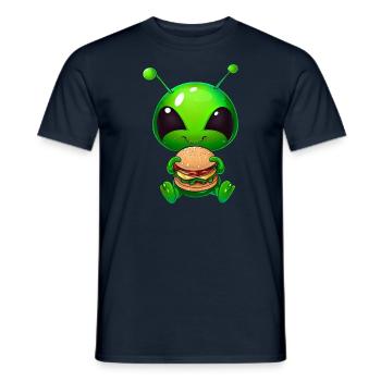 Hungry Alien: Cheeseburger Devourer - Men's T-Shirt - navy - Front - AI Model Male 178 light (178cm)