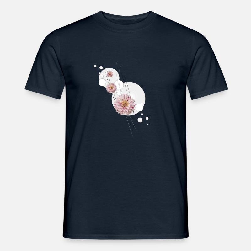 Dahlia fleurit gris - T-shirt homme - marine