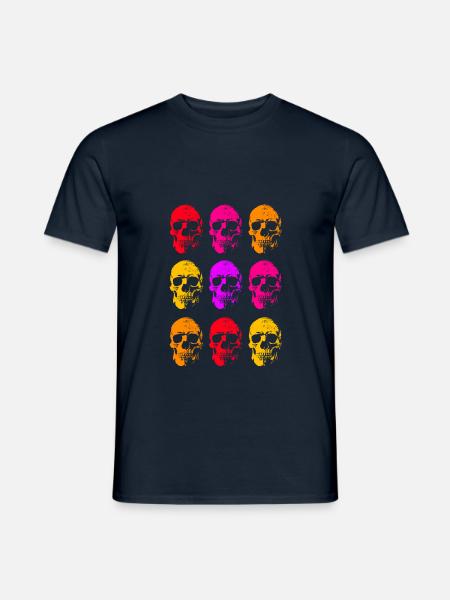 Farbige lineare Totenkopfkunst - Männer T-Shirt - Navy