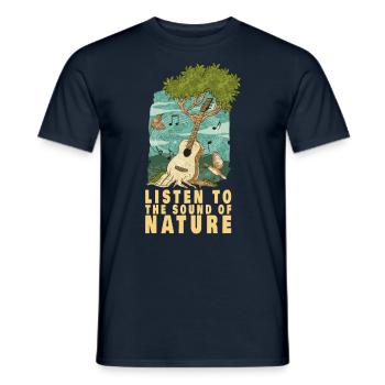 Écoutez le son de la musique de guitare acoustique nature - T-shirt homme - marine - Devant - AI Model Male 178 light (178cm)