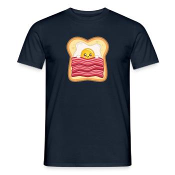 Œuf au plat Kawaii avec bacon sur du pain grillé | Œuf + lard - T-shirt homme - marine - Devant - AI Model Male 178 light (178cm)