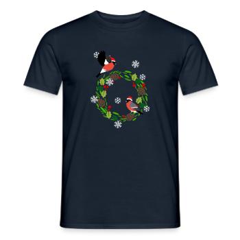 Gimpel Vogel Weihnachtsmütze Weihnachtskranz - Männer T-Shirt - Navy - Vorne - AI Model Male 178 light (178cm)