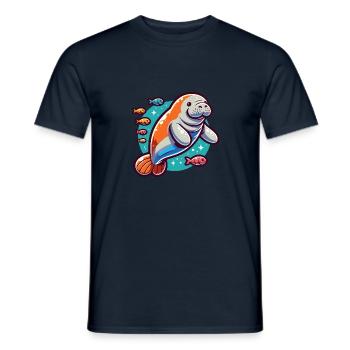 Seekuh mit vielen bunten Fischen - Männer T-Shirt - Navy - Vorne - AI Model Male 178 light (178cm)