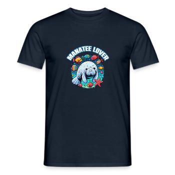 Lamantin avec beaucoup de poissons colorés et d’étoiles de mer - T-shirt homme - marine - Devant - AI Model Male 178 light (178cm)