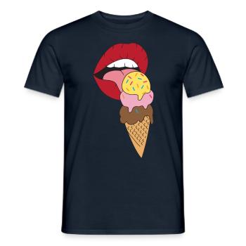 Rote Lippen die Eis schlecken Eiscreme - Männer T-Shirt - Navy - Vorne - AI Model Male 178 light (178cm)