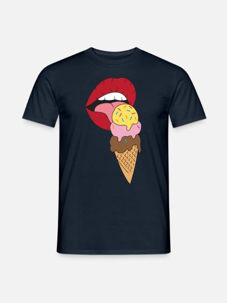 Lèvres rouges léchant la crème glacée - T-shirt homme - marine
