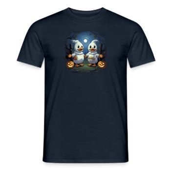 Cute Halloween Geese in Ghost Costume Halloween - Men's T-Shirt - navy - Front - AI Model Male 178 light (178cm)