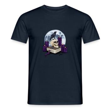 Livre de sorcière avec crâne et corbeau à la pleine lune - T-shirt homme - marine - Devant - AI Model Male 178 light (178cm)