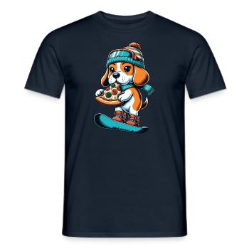 Beagle Snowboarder: Pizza Descent - Men's T-Shirt - navy - Front - AI Model Male 178 light (178cm)