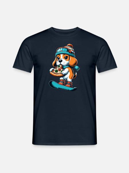 Beagle Snowboarder: Pizza-Abfahrt - Männer T-Shirt - Navy