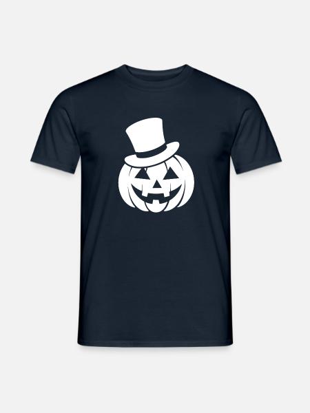 Lustiger grinsender Halloween Kürbis mit Zylinder - Männer T-Shirt - Navy